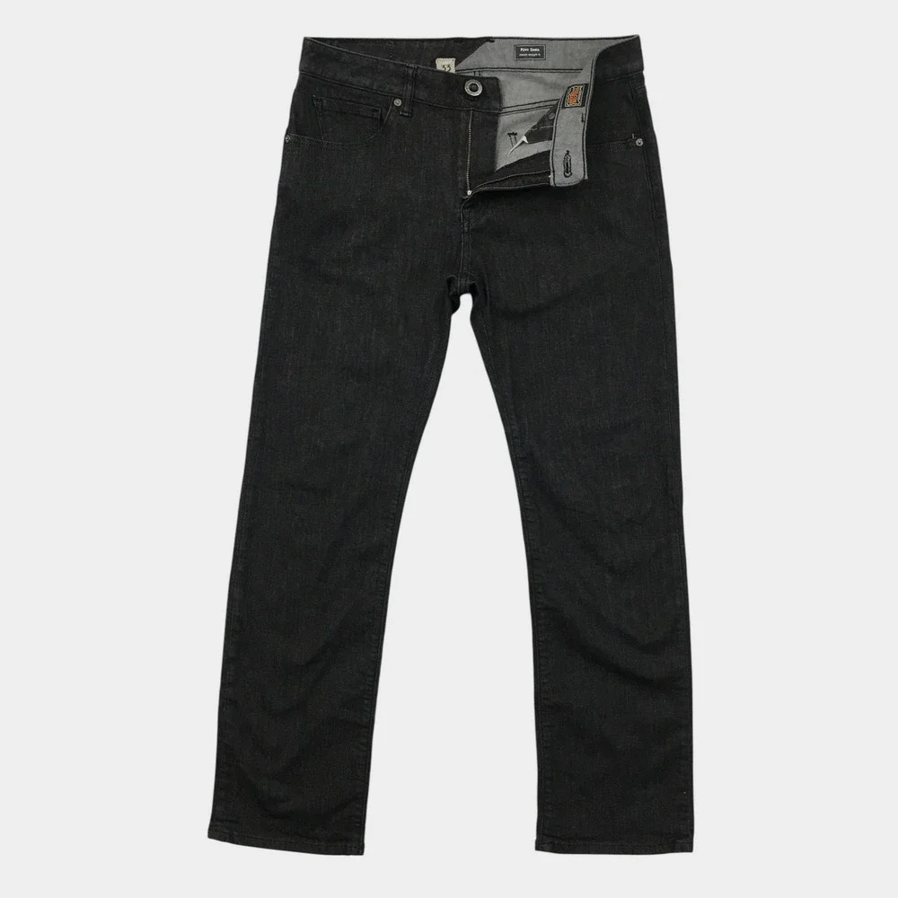 Volcom Five Down Jeans Mens 33 Black Classic Straight Fit Denim Skateboarding